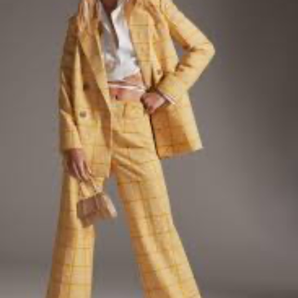 NWT Yellow Maeve Plaid Double Breasted Blazer